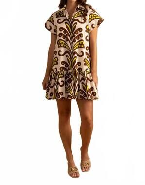 NEW DOUBLE A jenny mini dress in brown / lime green